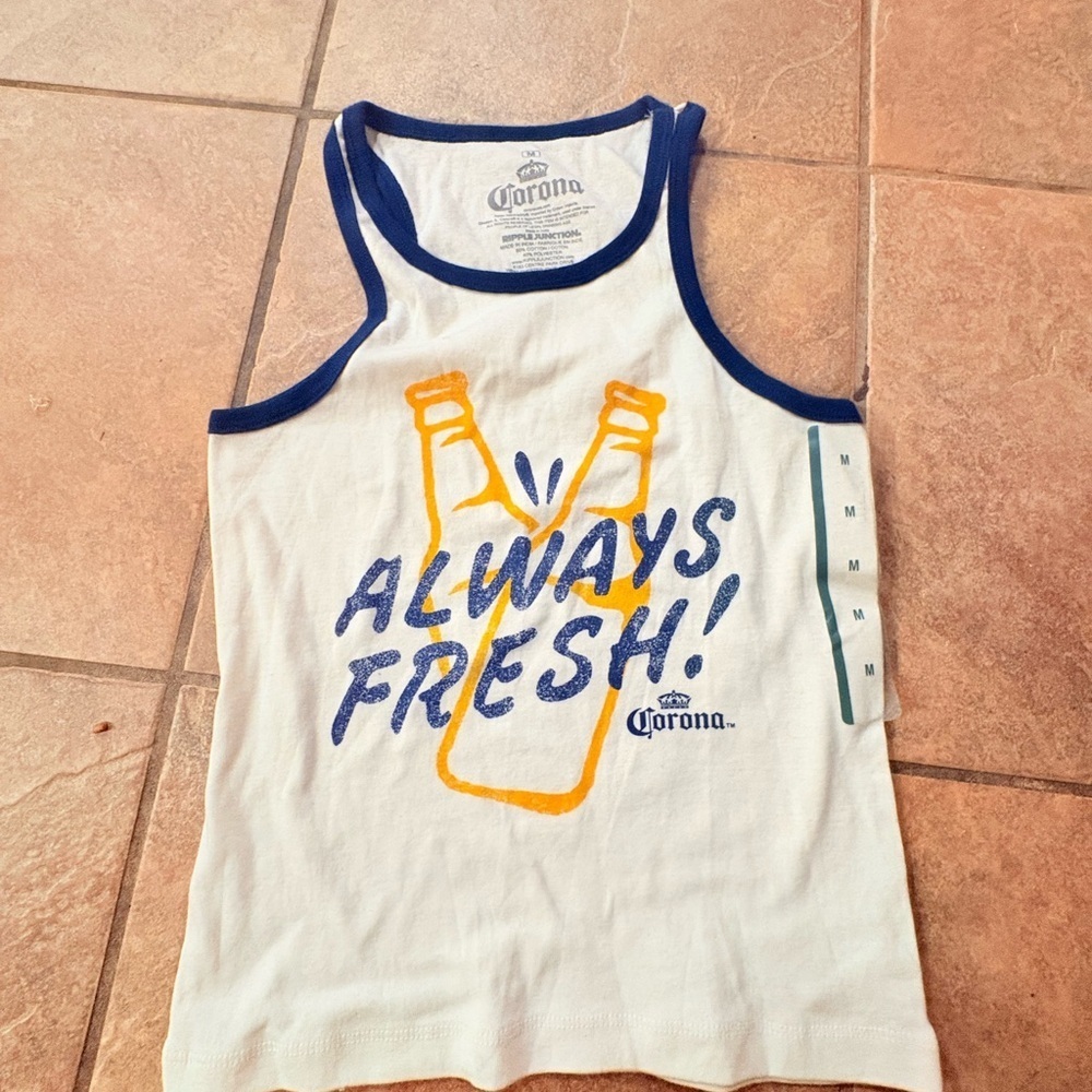 Corona White Tank with Blue and Yellow Accents